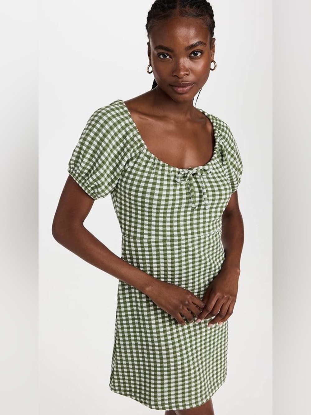 Madewell Jacquard Puff-Sleeve Mini Dress Gingham Check
